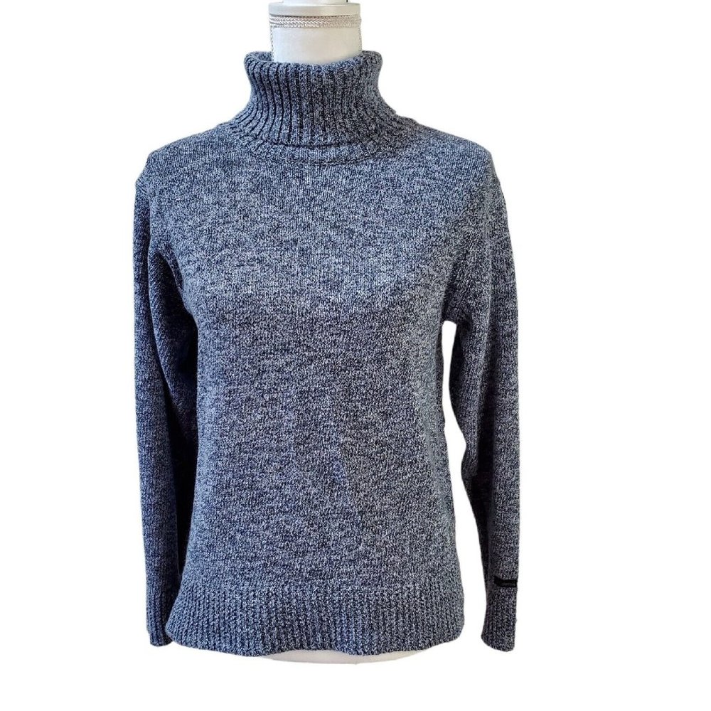 Columbia Womens Sweater Size M Black White Long Sleeve Turtleneck 100% Cotton